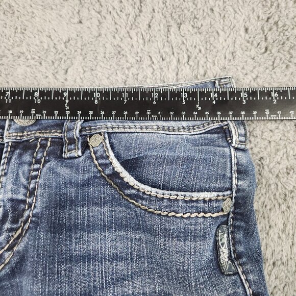 Silver Jeans Suki Bootcut Low Rise Stretch Blue Jeans Women's 28x30 Flap Pockets - Picture 7 of 12